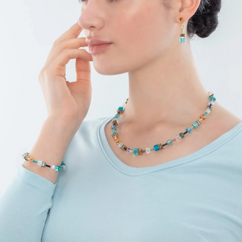 GEOCUBE FRESH TURQUOISE, WHITE & GOLD NECKLACE