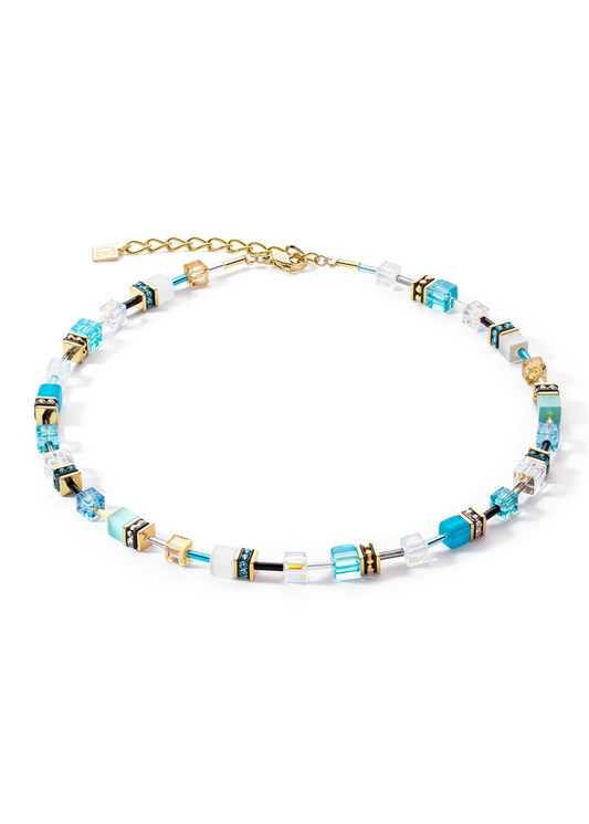 GEOCUBE FRESH TURQUOISE, WHITE & GOLD NECKLACE