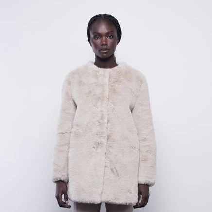 faux fur long coat round neck