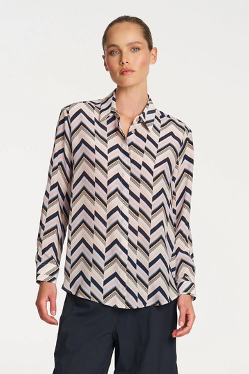 soft pleat print silk shirt