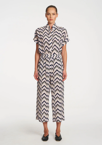 tab stand shell pleat print silk