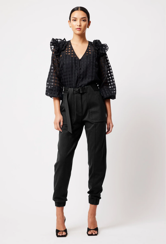 aquila  check ruffle sleeve blouse