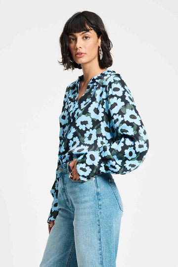 blue wild flowers blouse