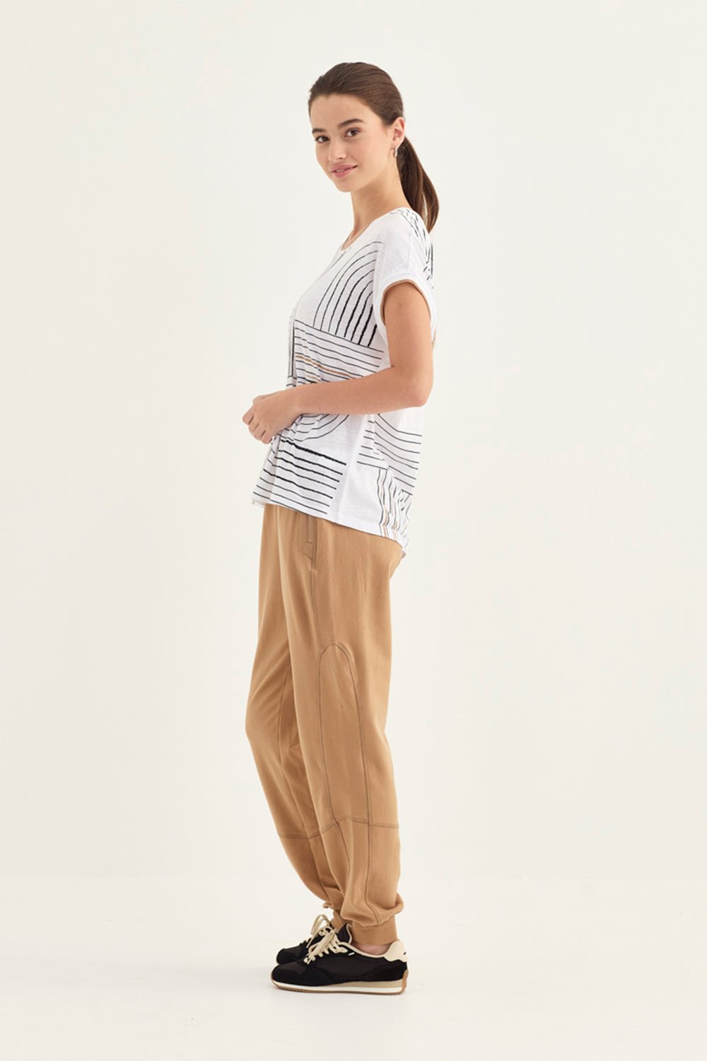 Verge Coastal Top in White styled with Honour Pant, Caramel - Haus of Alma