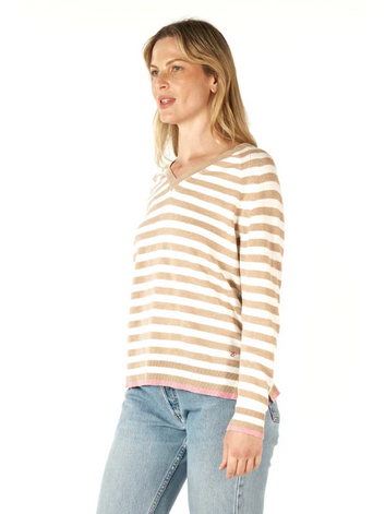 essential stripe v-neck - oat