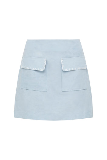 Cable Melbourne Leona Skirt in Ice Blue - flat lay showing the A-line shape and front patch pockets