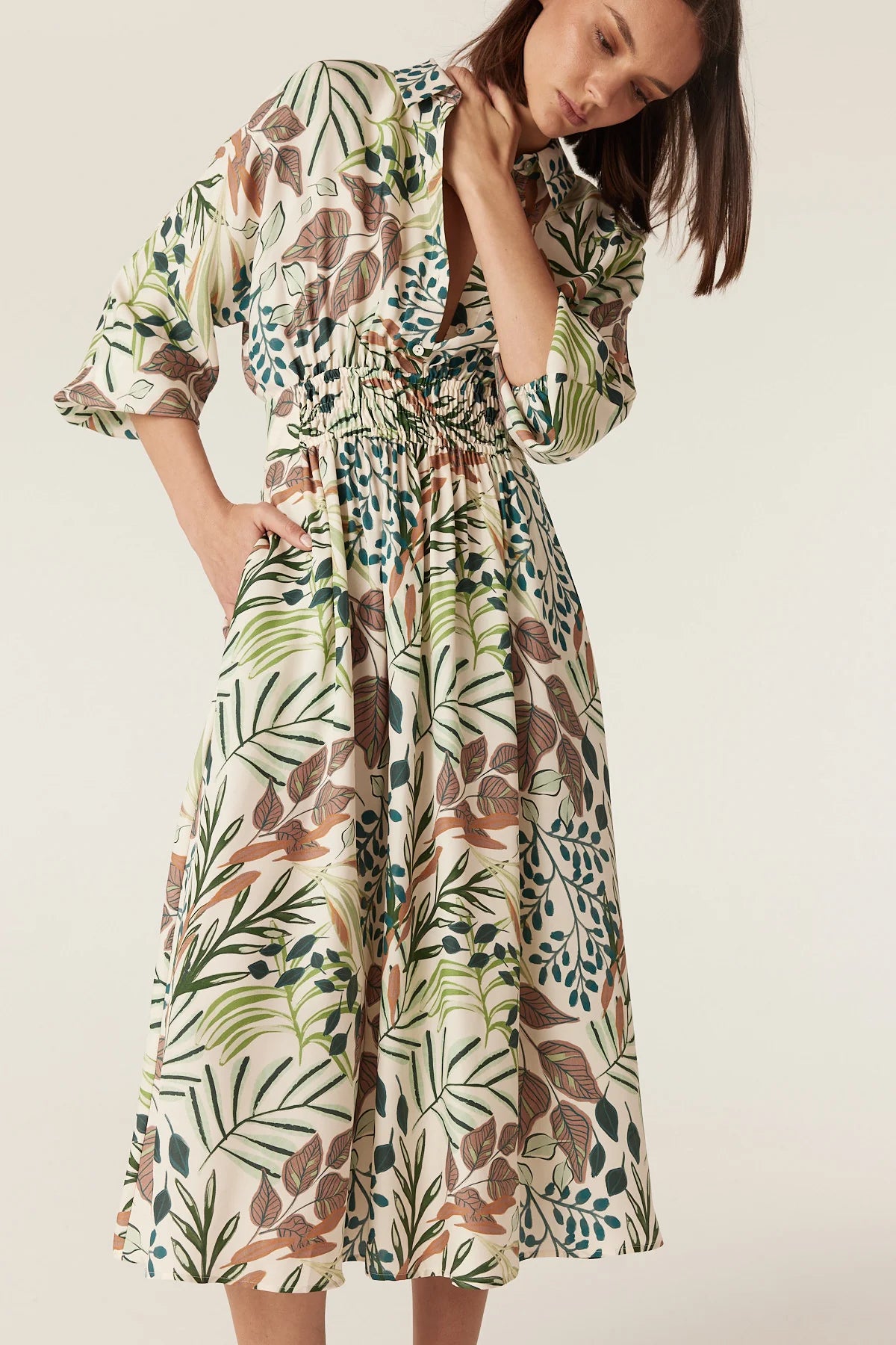 Close-up of the Garden Print fabric on the Cable Melbourne Olivia Midi Dress