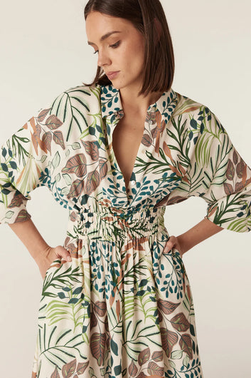 Cable Melbourne Olivia Midi Dress in Garden Print, worn - side view