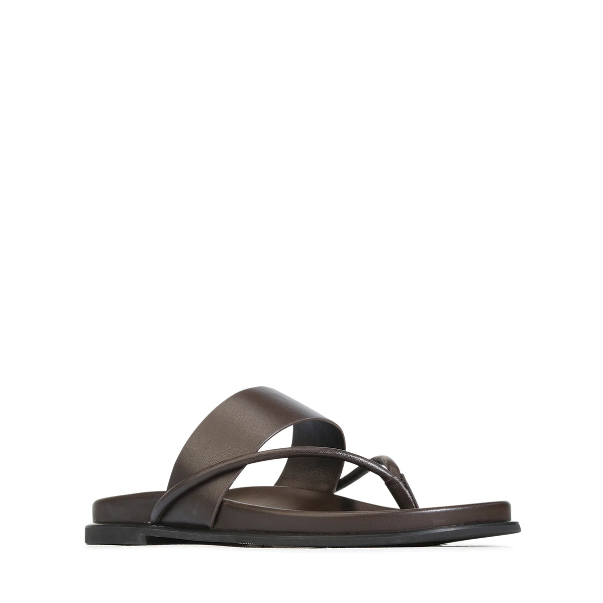 EOS Nalea leather thong slide in Chestnut - three-quarter view of the wide instep strap