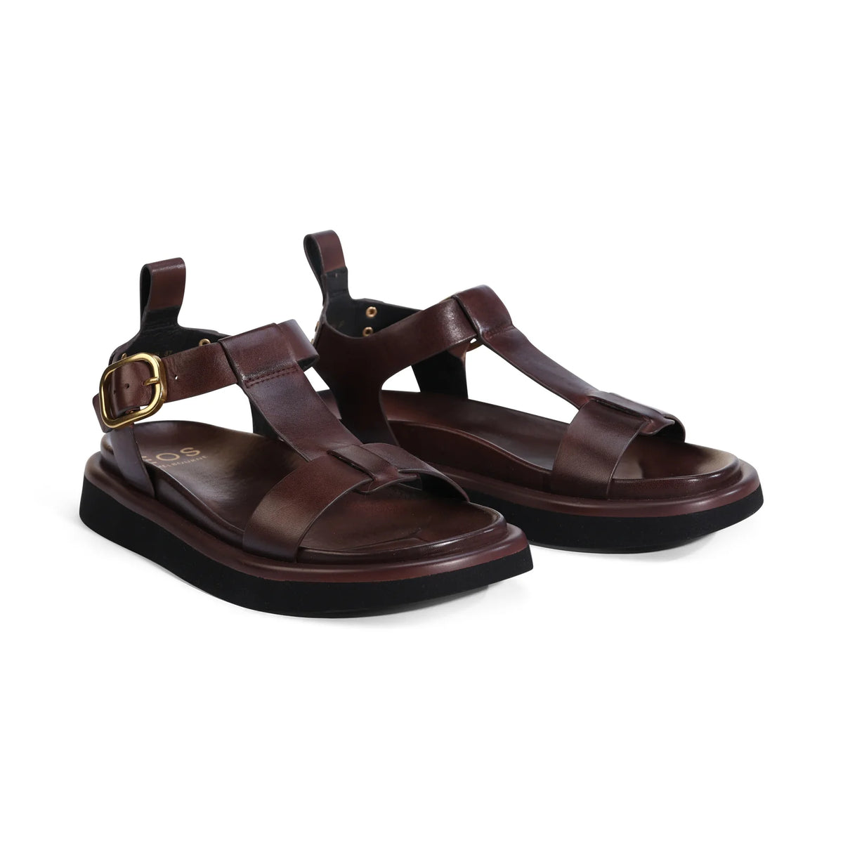 EOS Slays leather T-bar sandals in Chestnut - pair