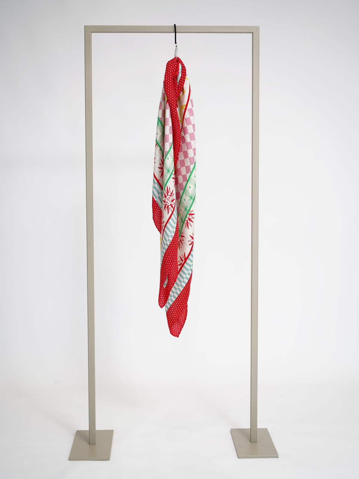 Herzens cashmere silk square scarf in Red Multi, folded view – Haus of Alma
