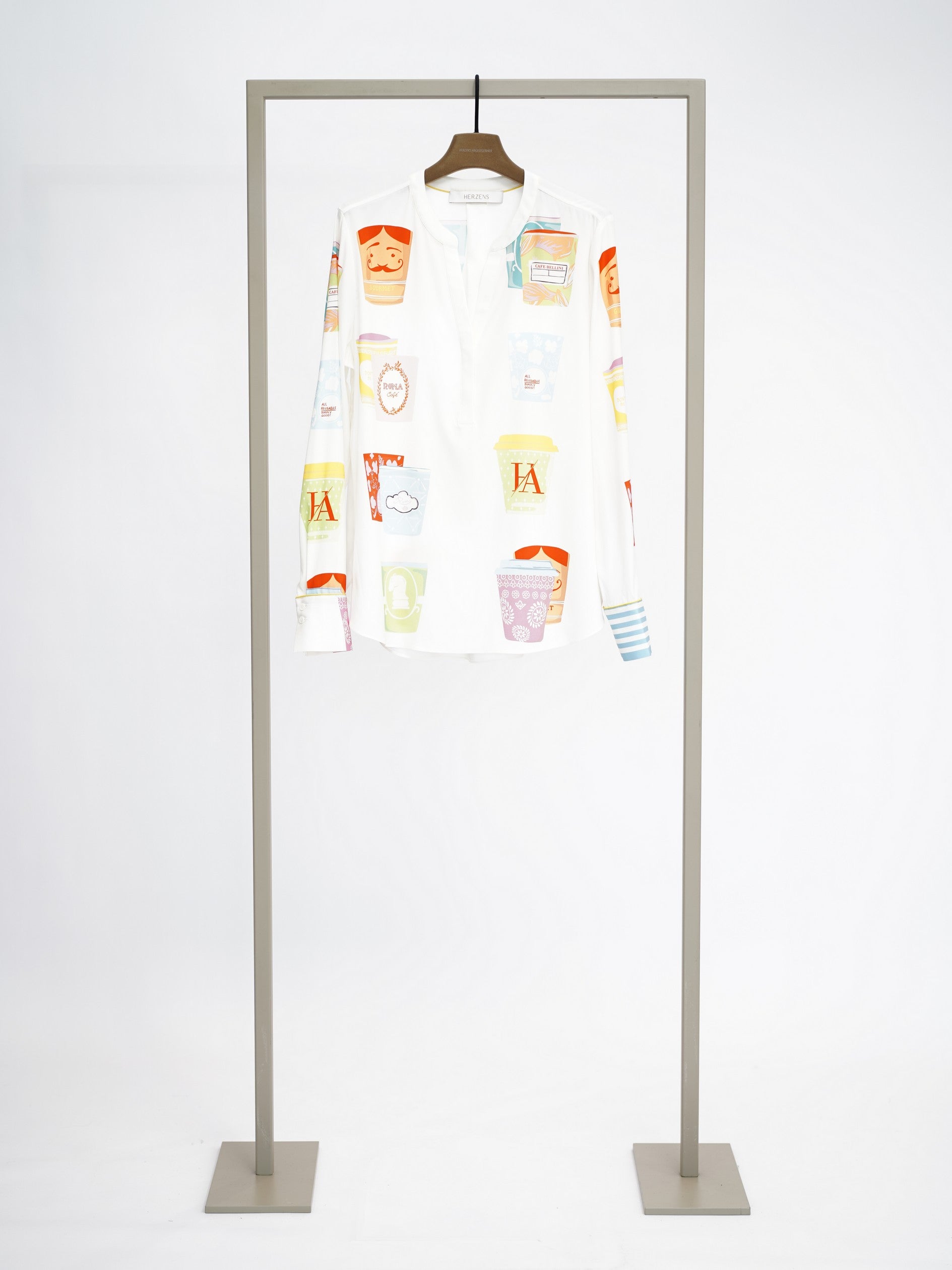 Herzens silk blouse in Bonbon Multi print, front view – Haus of Alma