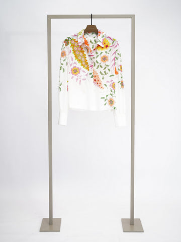 Herzens silk blouse in Fuchsia Grape Multi print, front view – Haus of Alma