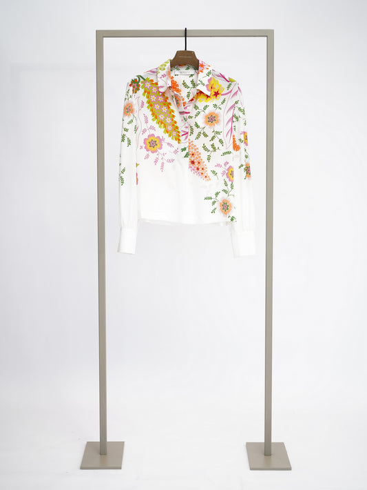 Herzens silk blouse in Fuchsia Grape Multi print, front view – Haus of Alma