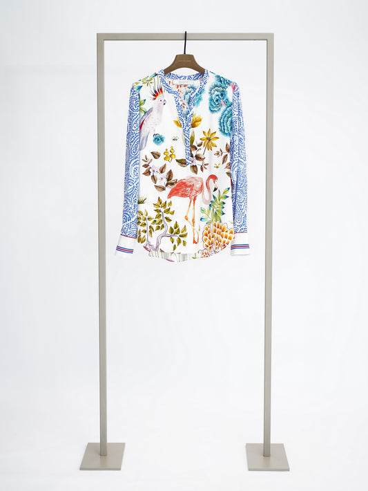 Herzens silk blouse in Super Multi print, front view – Haus of Alma