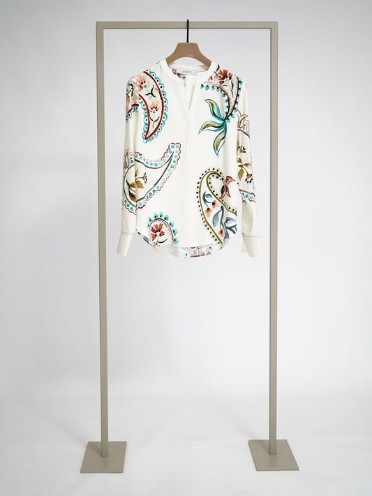Herzens silk blouse in Turquoise Multi paisley print, front view – Haus of Alma