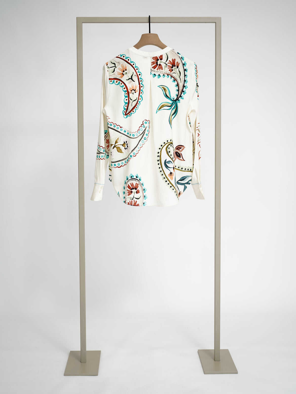 Herzens silk blouse in Turquoise Multi, back view – Haus of Alma