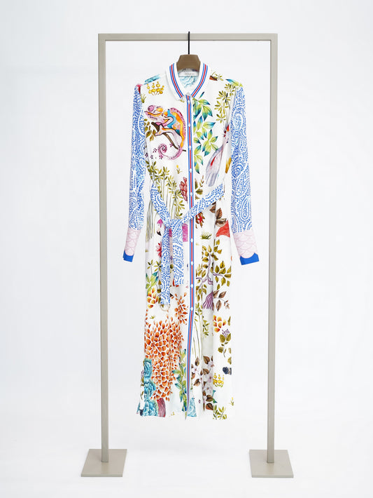 Herzens silk dress in Super Multi print, front view – Haus of Alma