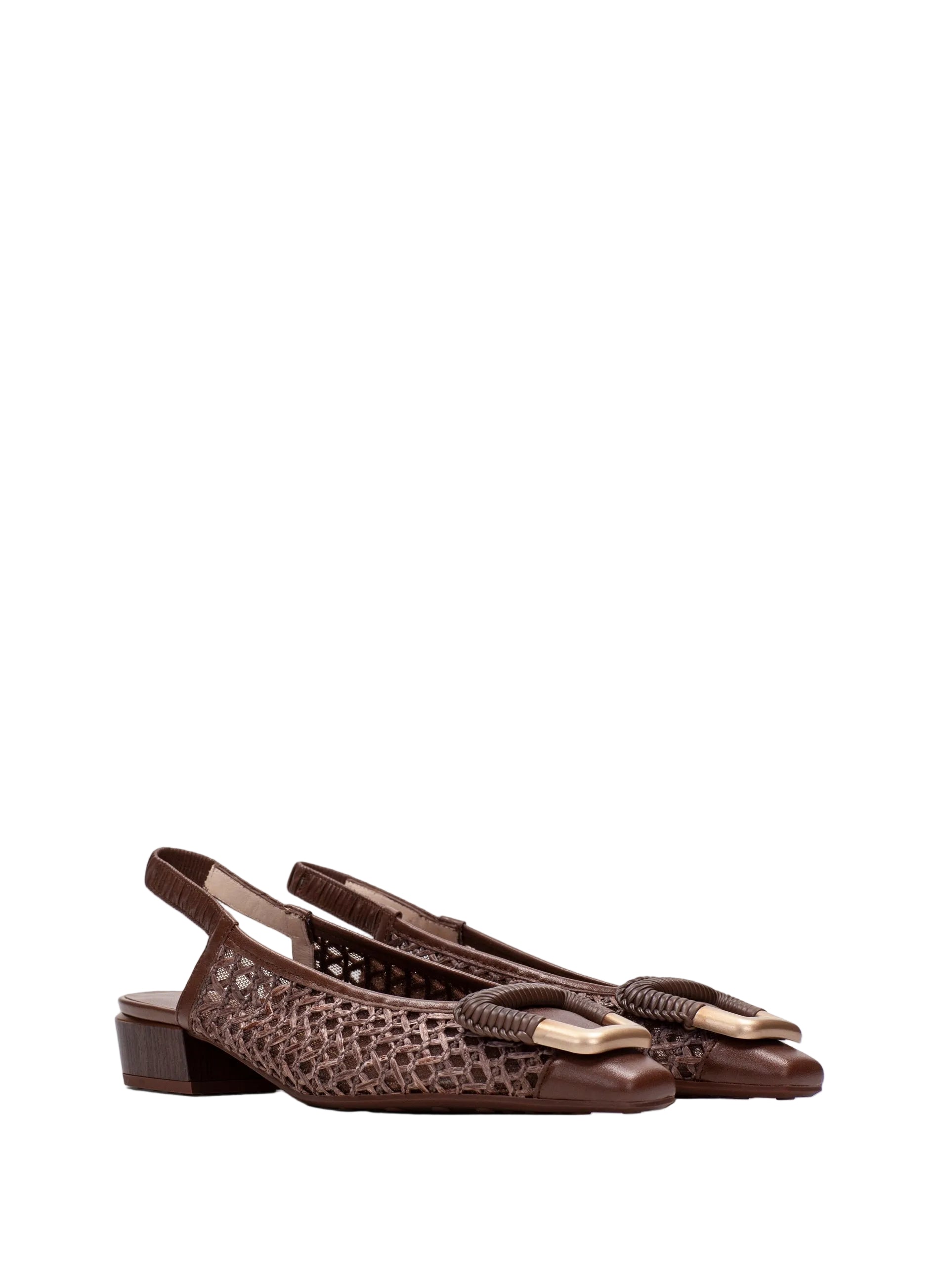 Hispanitas Azucena slingback sandal in woven Avellana raffia and leather, front pair view