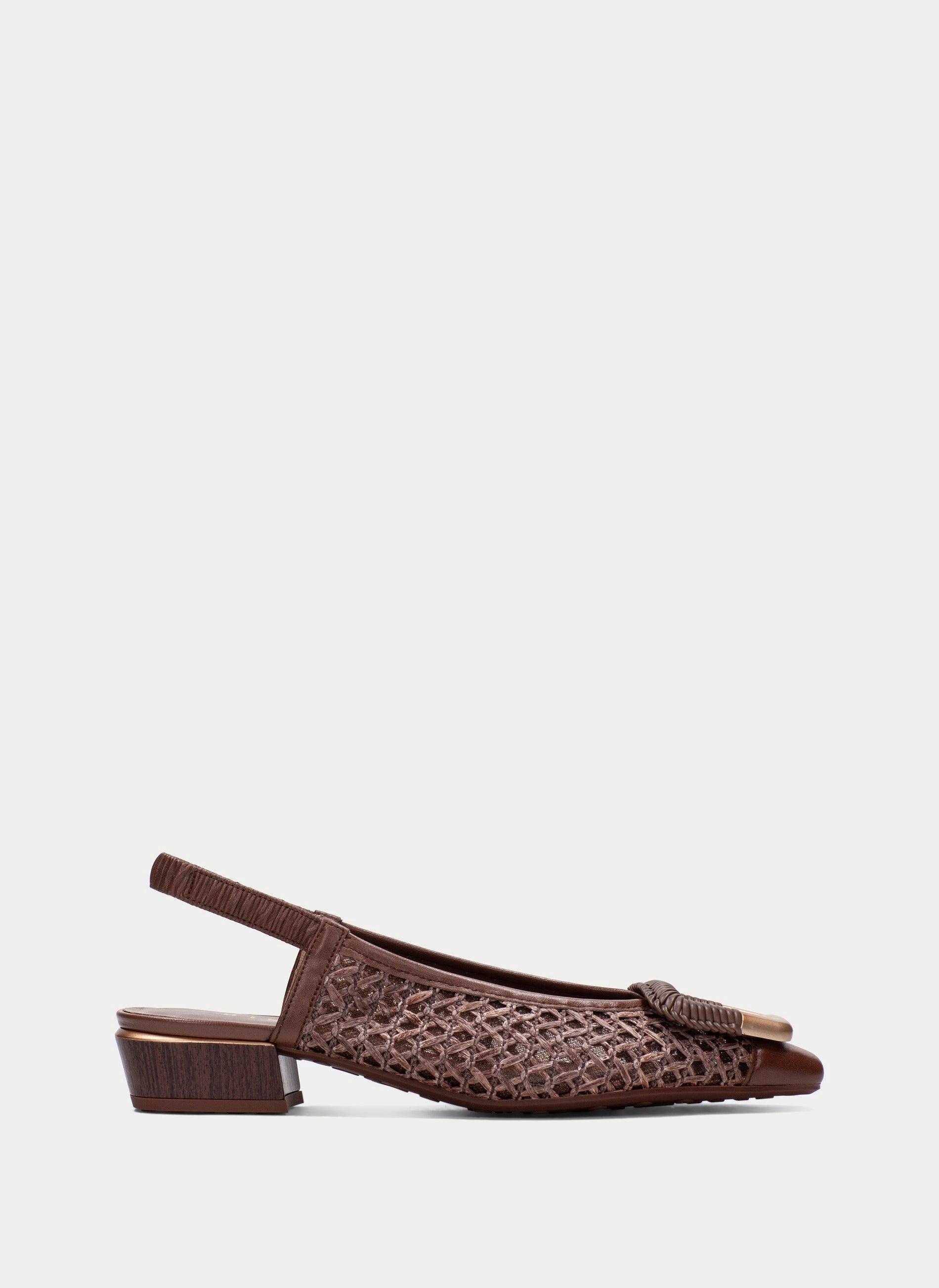 Hispanitas Azucena slingback sandal in woven Avellana raffia and leather, side profile showing the platform heel