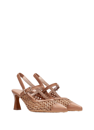 Hispanitas Giorgia slingback Mary Jane in woven Almond raffia and leather, front pair view