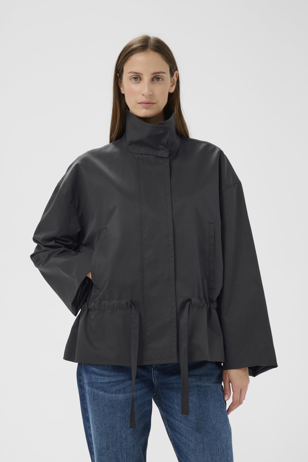 Haus of Alma InWear Gracelynniw Jacket in Marine Blue - drawstring-waist zip jacket, view 06