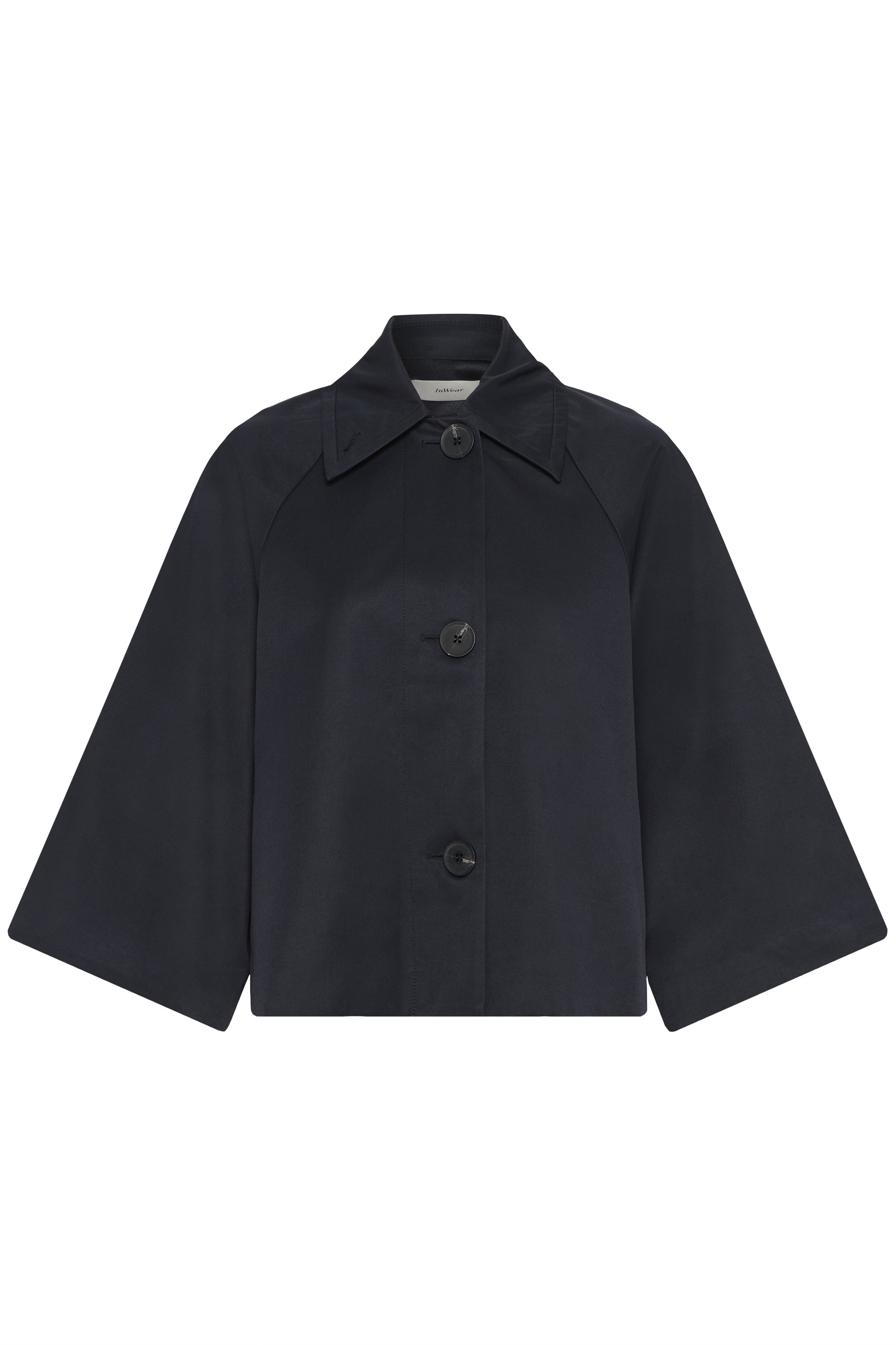 Haus of Alma InWear Hinonaiw Cape Jacket in Marine Blue - cropped cape-back jacket with dolman sleeves, view 01