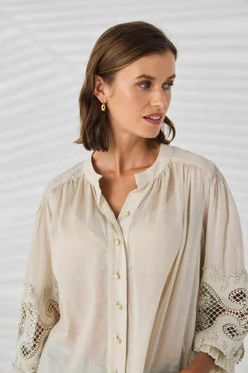 Lania Austin Shirt in Latte - neckline detail