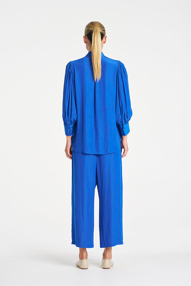 Mela Purdie Pace Pant in Lagoon, Mache fabric – front view