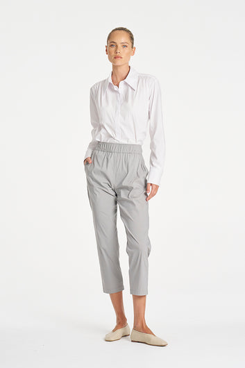 Mela Purdie Pioneer Shirt in White, Microprene fabric – detail close-up