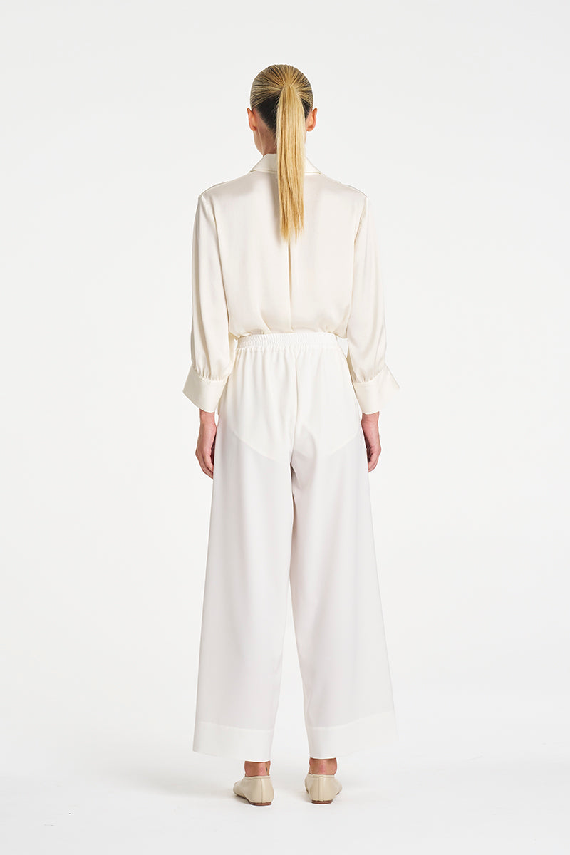Mela Purdie Resort Blouse in Ivory, Mirror Satin fabric – back view