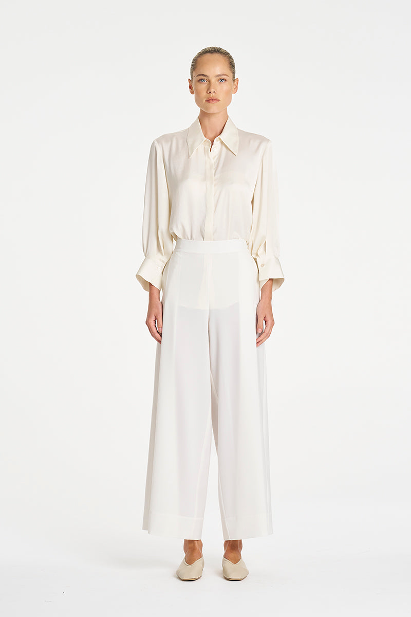 Mela Purdie Resort Blouse in Ivory, Mirror Satin fabric – front view