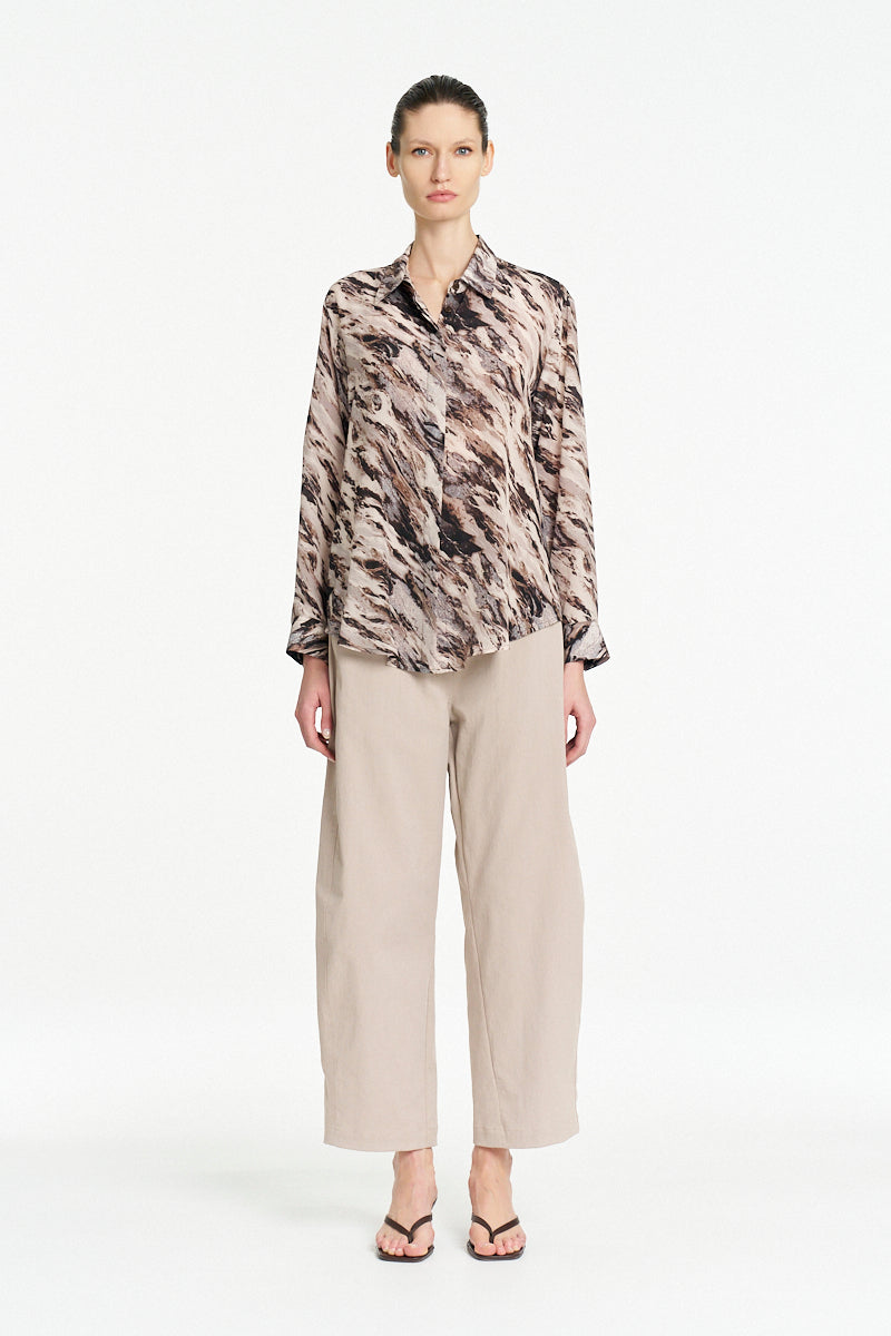 Mela Purdie Soft Shirt in Agate, Agate Print Silk fabric – front view