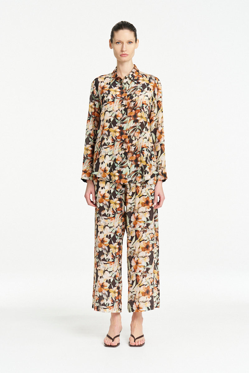 Mela Purdie Soft Shirt Silk in Mint Floral – front view