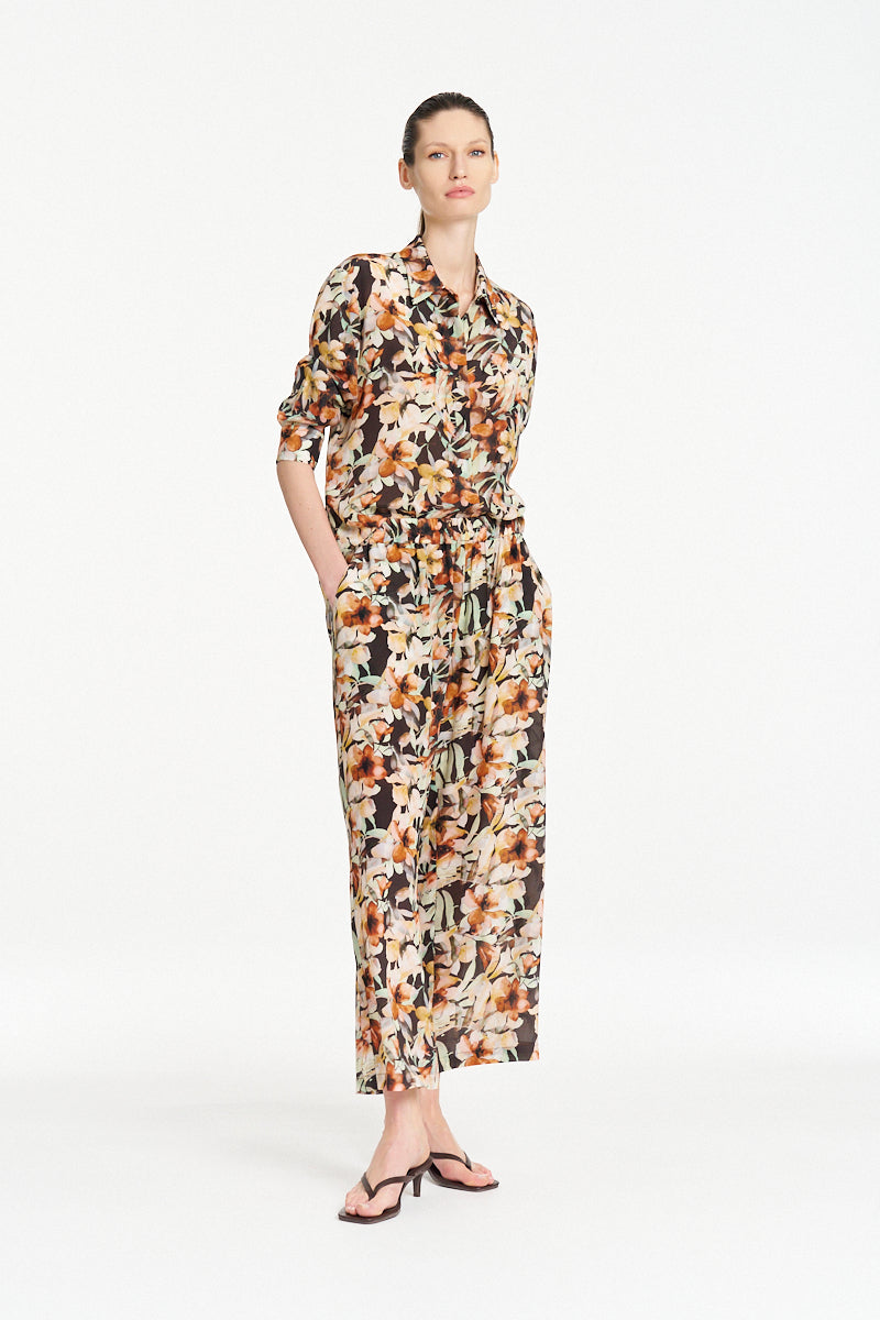 Mela Purdie Soft Shirt Silk in Mint Floral – front view