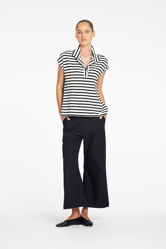 Mela Purdie Tab Top in White/Black, Banner Stripe Jersey fabric – back view