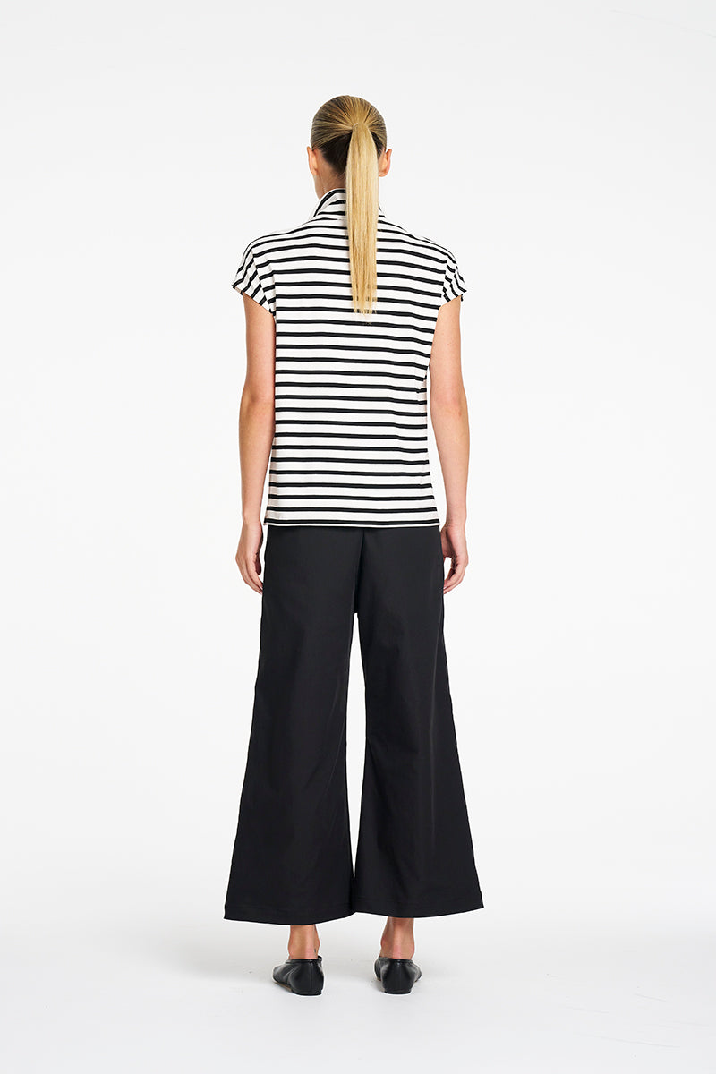 Mela Purdie Tab Top in White/Black, Banner Stripe Jersey fabric – detail view