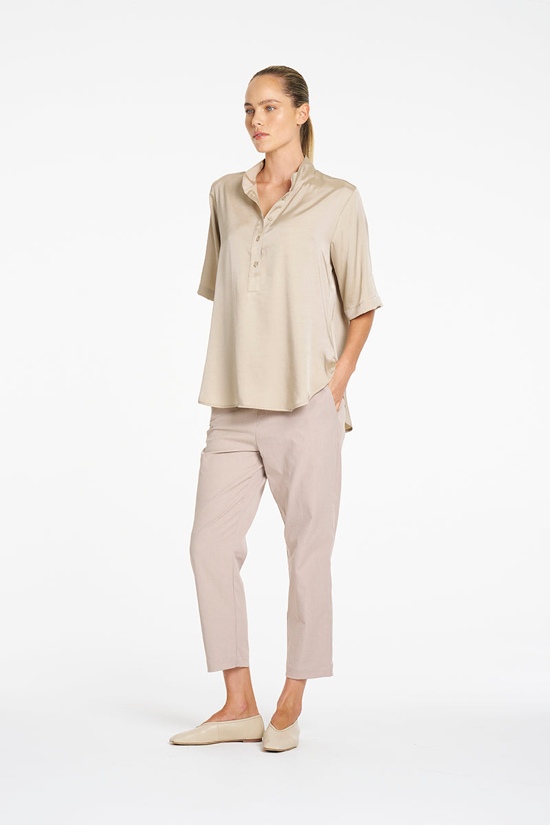 Mela Purdie Tapered Flat Pant in Fawn, Gravitene fabric – detail view
