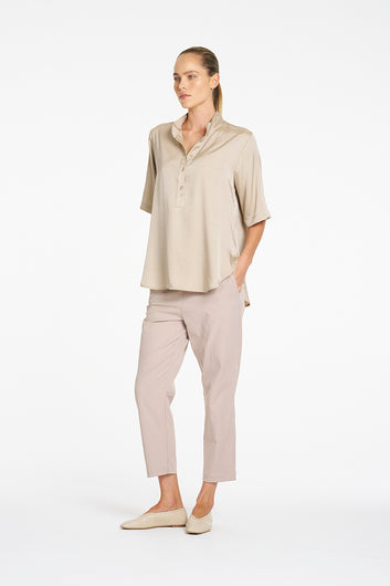 Mela Purdie Tapered Flat Pant in Fawn, Gravitene fabric – detail view