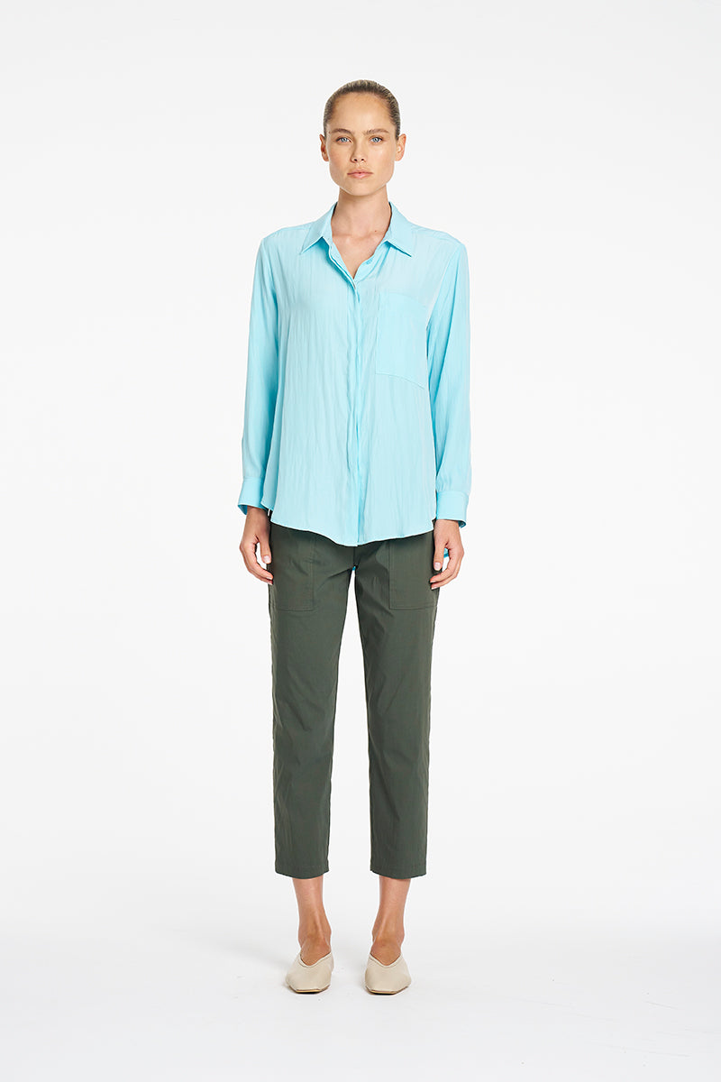 Mela Purdie Zip Tapered Pant in Bayleaf, Microprene fabric – front view