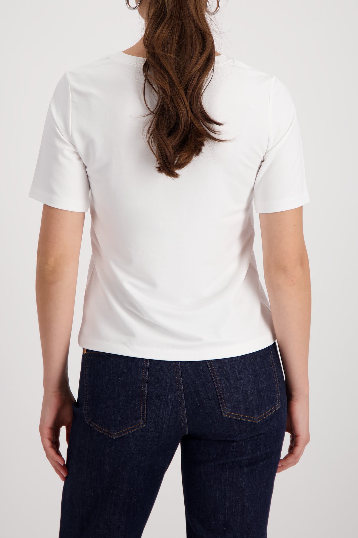 Monari Basic Emblem T-Shirt in Off-White - worn - back view
