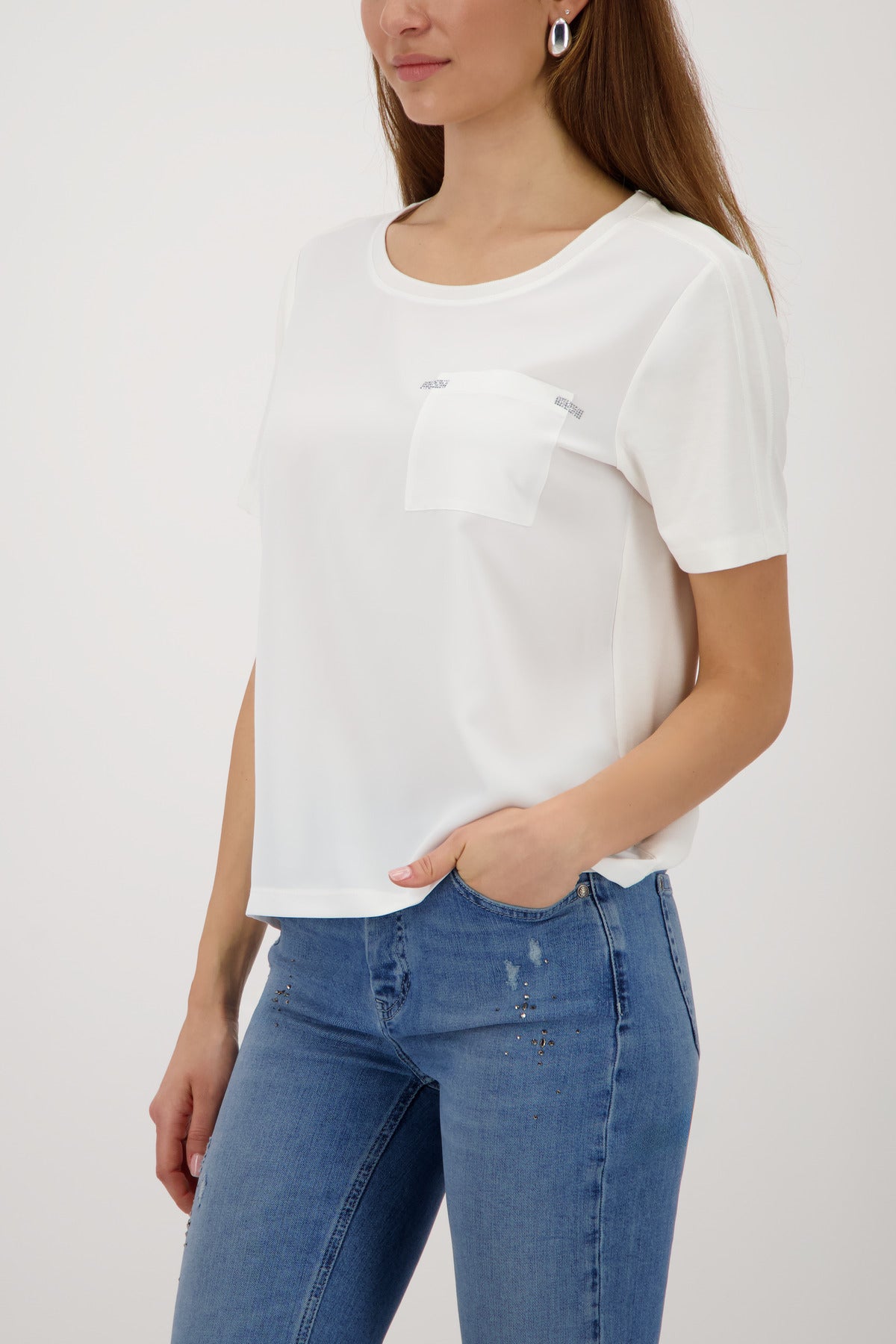 Monari Basic Jersey Blouse in Off-White - worn - side view