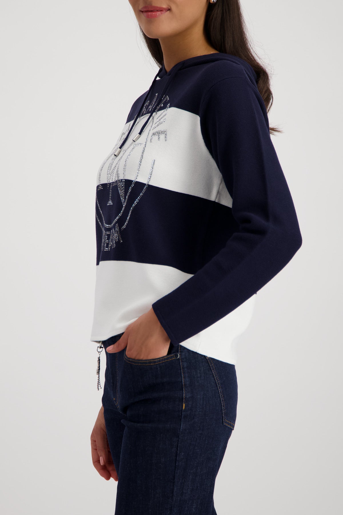 Monari Blocked Ribbed Sweater in Marine Stripe - worn - side view