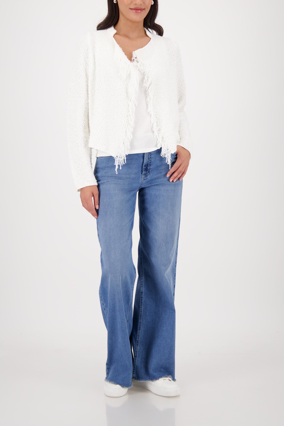 Monari Fringed Cardigan in Off-White - worn - full length