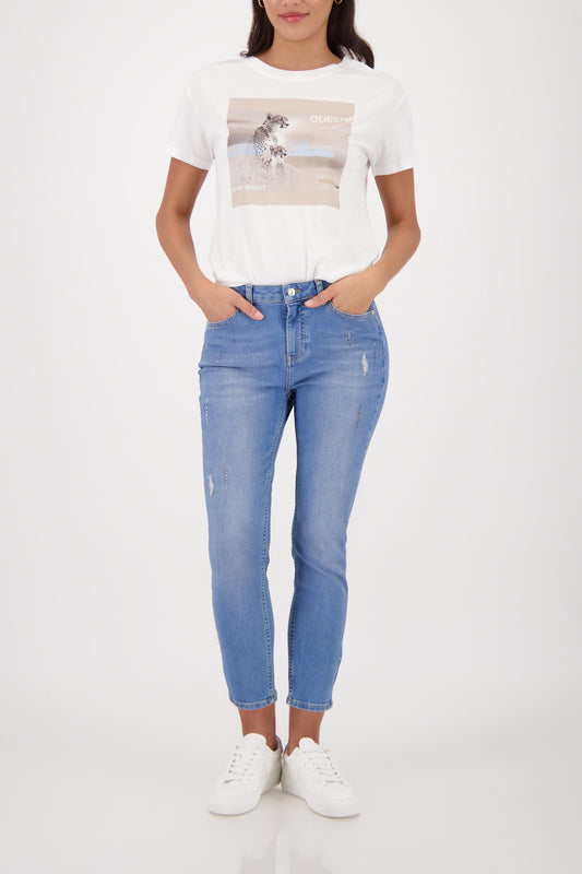 Monari Jewelled Jeans in Denim - worn - full length