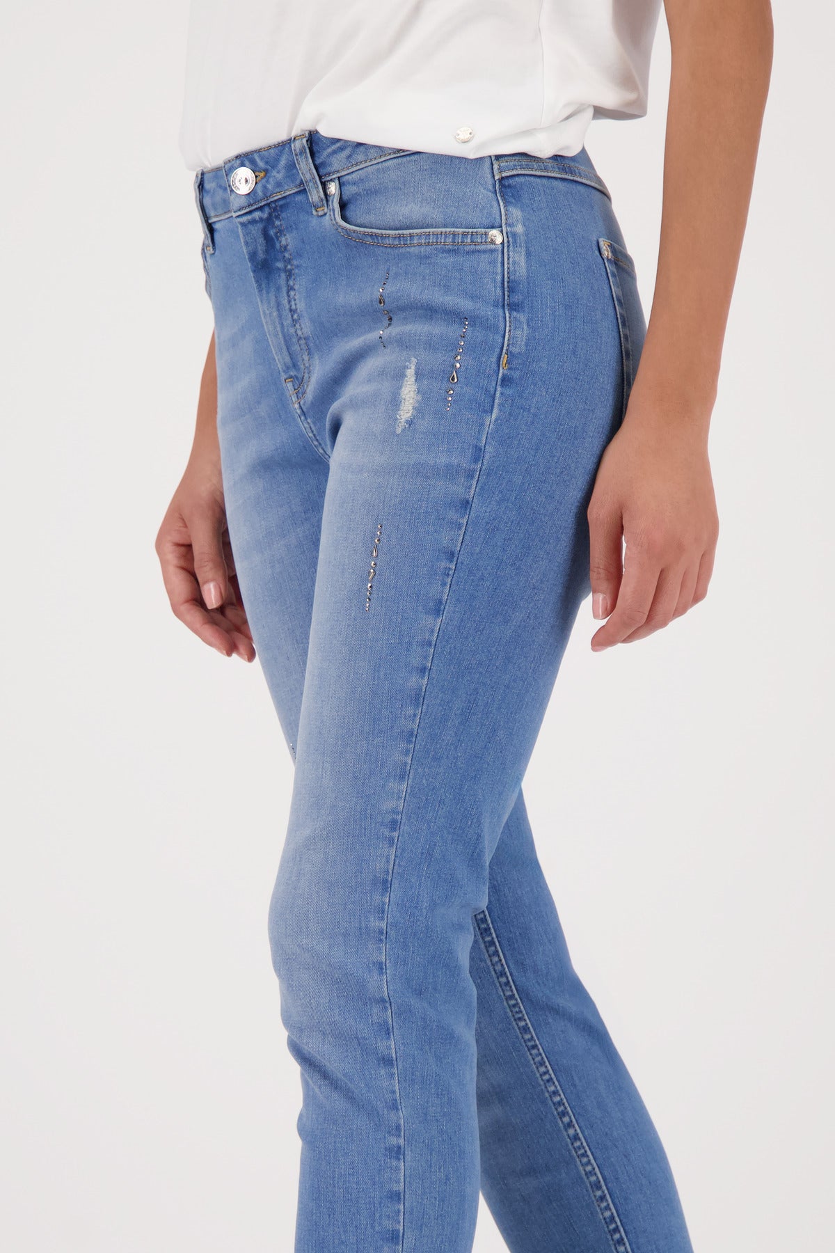 Monari Jewelled Jeans in Denim - worn - side view