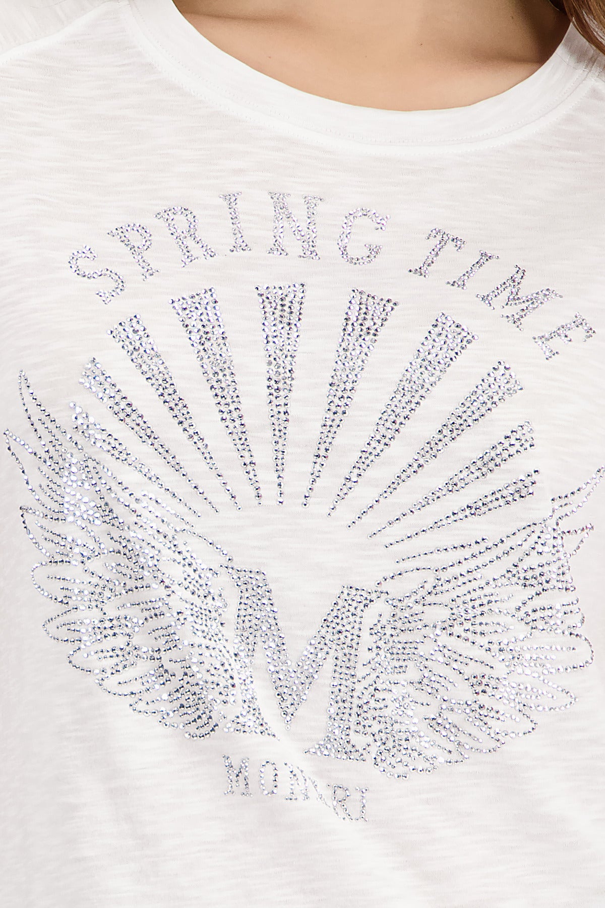 Monari Jewellery T-Shirt in Off-White - close-up detail, worn