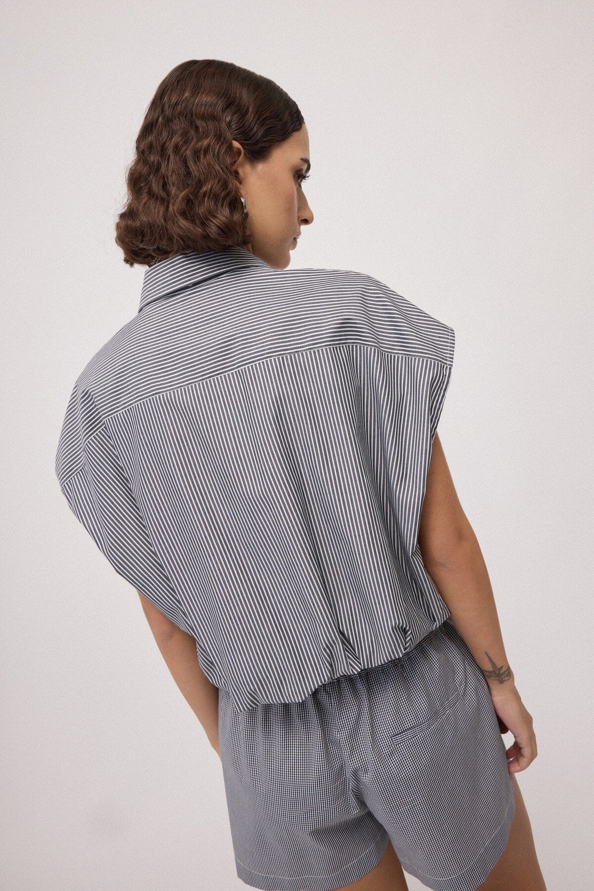 Ottod'Ame Balloon-Effect Shirt Top, Var.Unica stripe, detail view – Haus of Alma