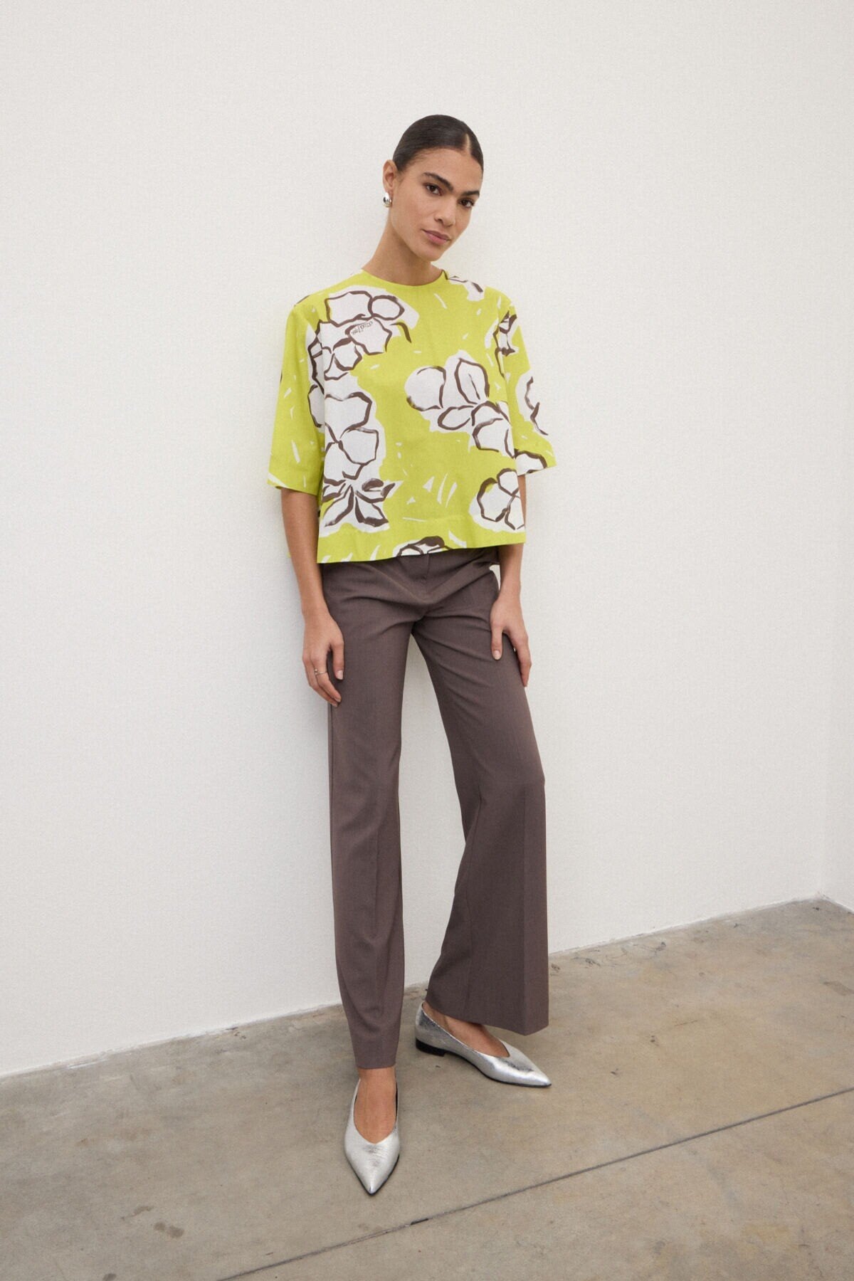 Ottod'Ame Open Back Blouse in Fluo floral print, on model – Haus of Alma