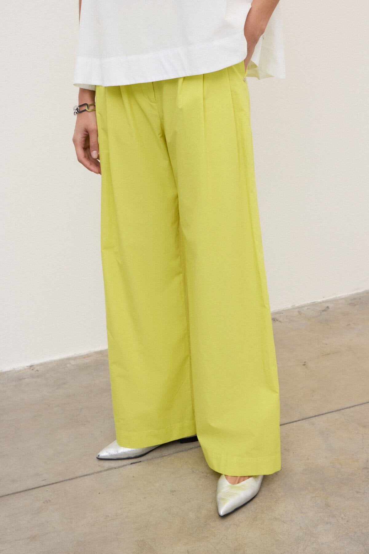 Ottod'Ame Wide Trousers with Pleats in Fluo, styled view – Haus of Alma
